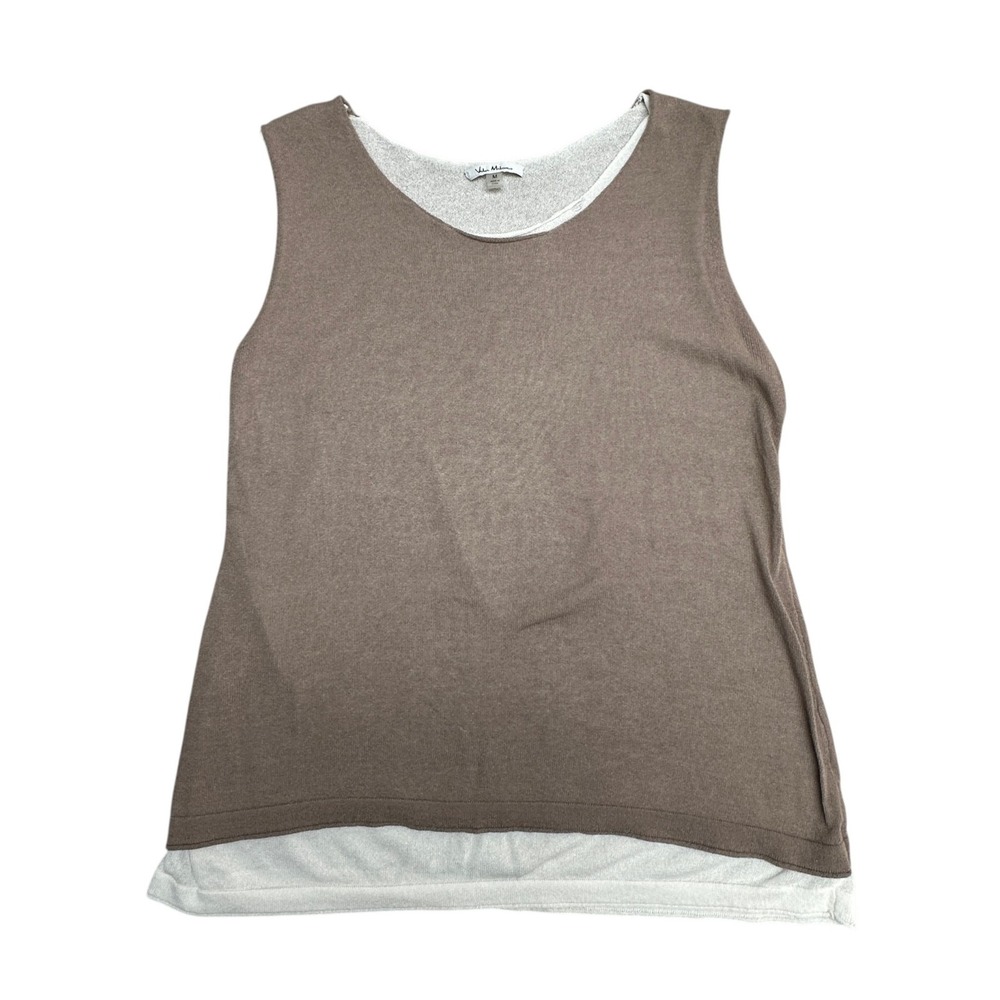 Vila Milano Tank Top Womens Medium Brown Knit Scoop Neck Layered Hem Lightweight